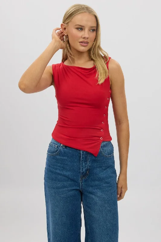 Flash Sale, Don't Miss Red Asymmetrical Top Sleeveless