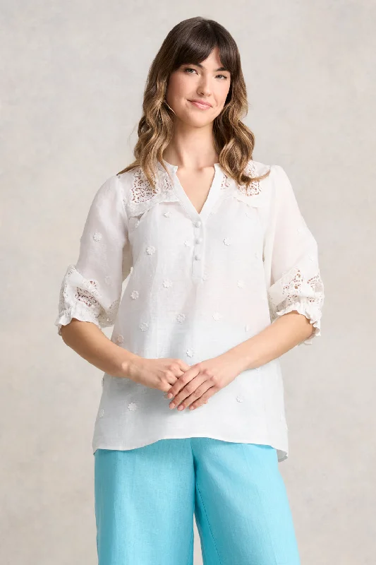 Limited Time Flash Sale Lace Embroidered Linen Top