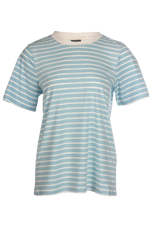 Boutique Styles Stripe T Shirt Top | Sky White Wide Stripe | 6031A1