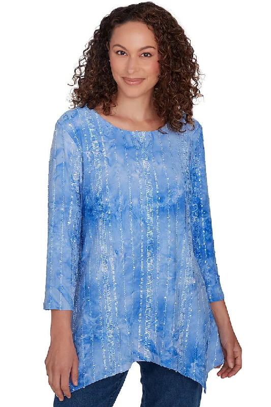 Modern Chic Discounts Paisley Patch Sequined Tie-Dye Top