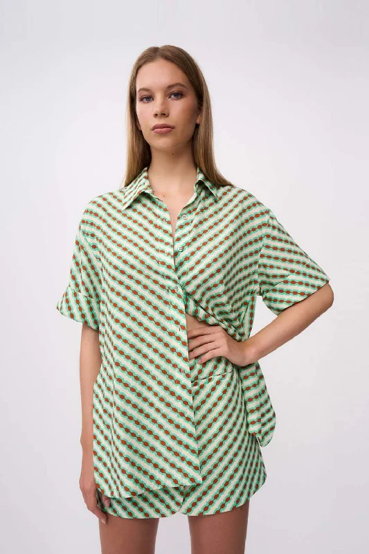 Unleash Your Fashion Geo Stripe Shirt - Green Brown Multi