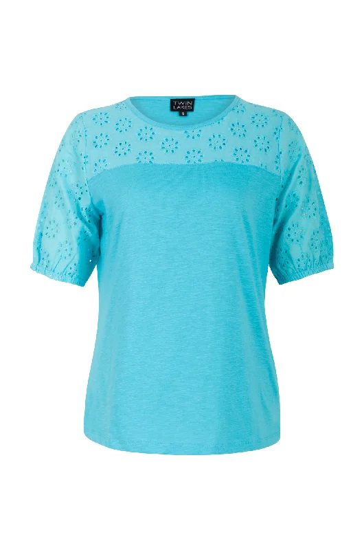 Mega Sale Embroidery detail Cotton Rich Top | AQUA | 6966AR