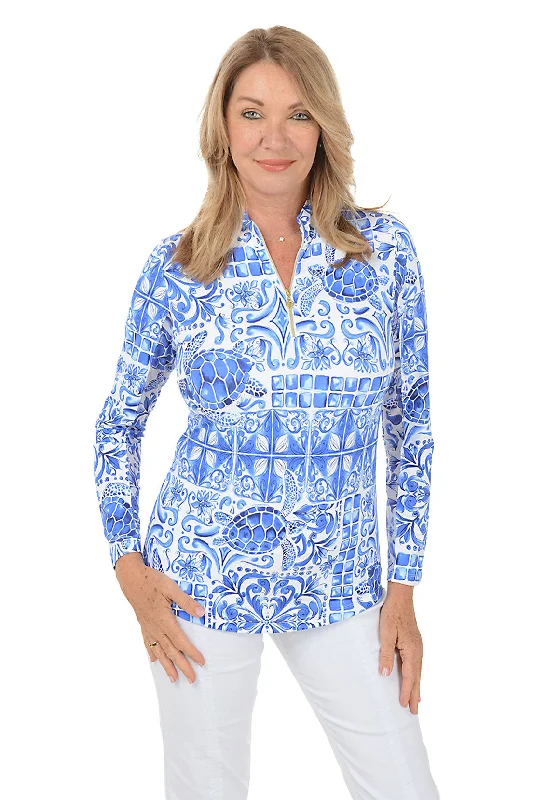 Best Deals Of The Season Blue Turtle Tile UPF50+ Sun Shirt