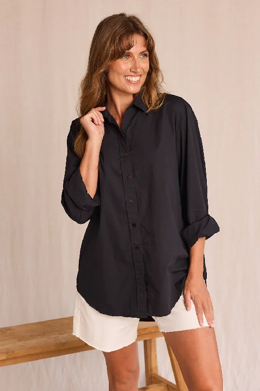 Trend Leading Collection Sam Cotton Poplin Shirt in Black