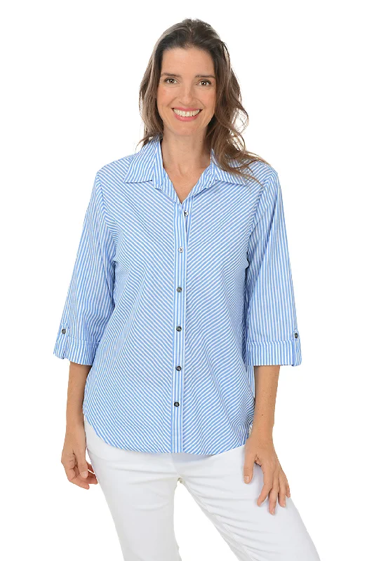 Catch Every Fashion Trend Pinstripe 3/4 Sleeve Button-Front Shirt