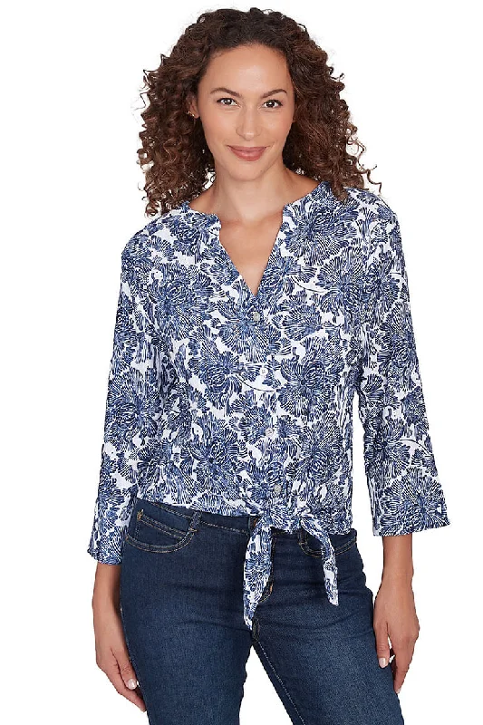 Fashion Forward, Function First Blue Making Waves Hibiscus Gauze Shirt