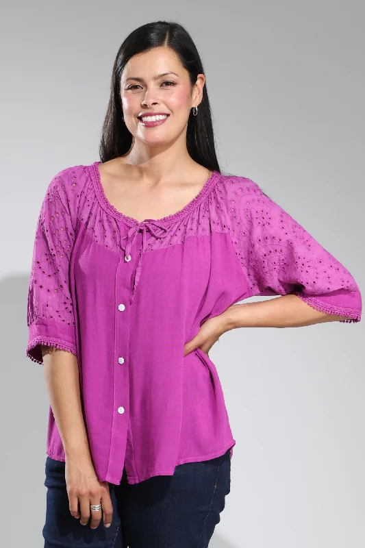 Limited Stock, Big Sale Made in Italy Broderie Anglaise Top | MAGENTA | 0307A1