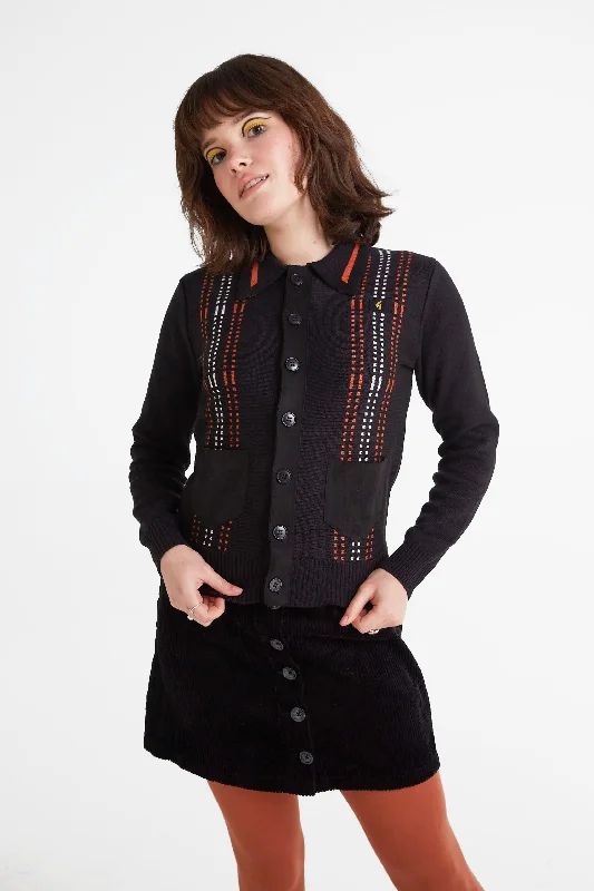 Summer Deals Gabicci Vintage x Modfather Clothing - Women's Exclusive Martha Yardi Cardi Black / Orange - Polo Knit