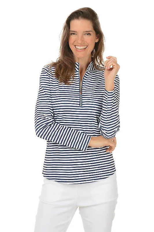 Additional Time-Limited Offers Navy Striped Mock Neck UPF50+ Top