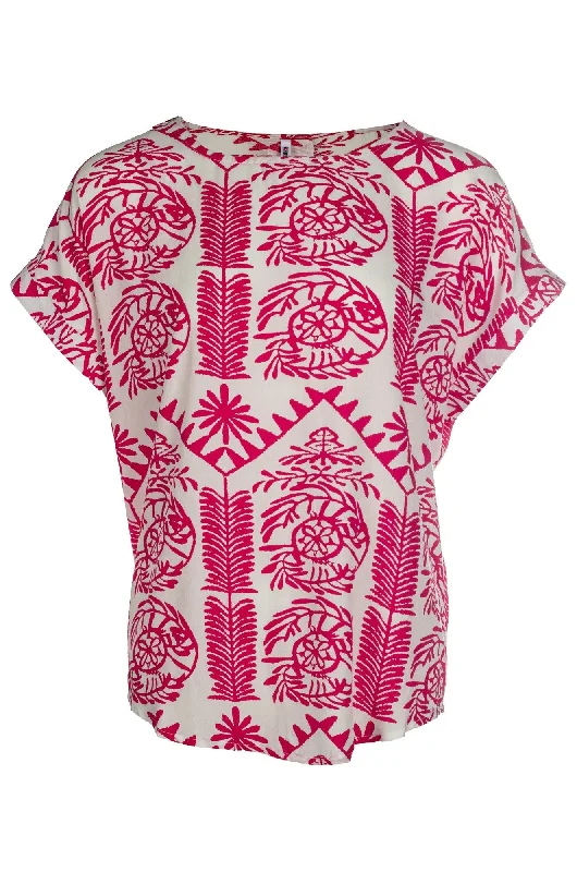 Affordable Luxury Fashion Printed Viscose Top | Cerise White Tile | 3333A1