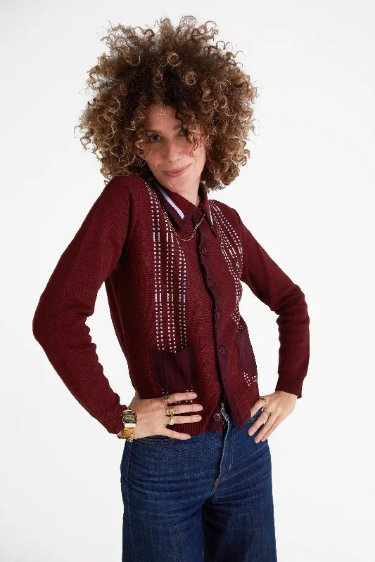 Best Sellers Gabicci Vintage x Modfather Clothing - Women's Exclusive Yardi Cardi Cabernet - Polo Knit