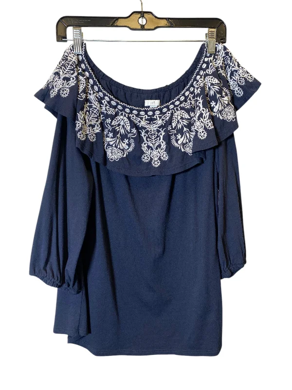 Feminine Luxe Style Sale Top 3/4 Sleeve By J. Jill In Navy