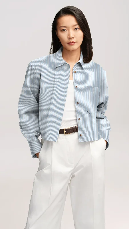 End-Of-Season Clearance Cropped Shirt in Viscose Blend | Blue Stripe