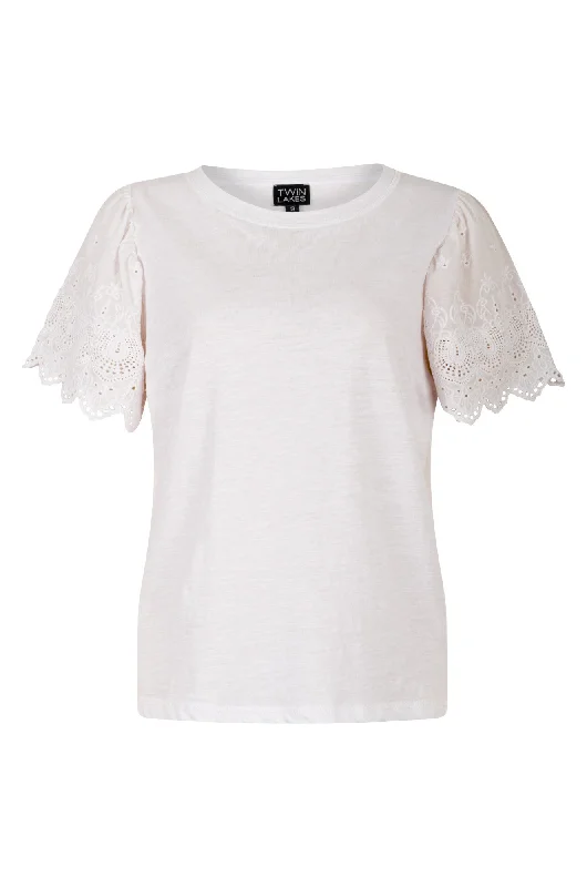 Fashion Forward, Function First Cotton Top with Broderie sleeves | WHITE | 6961A1