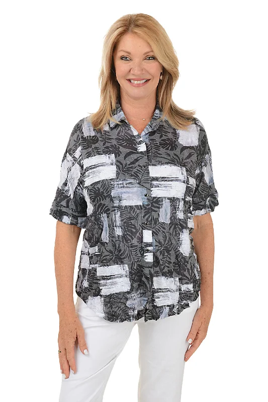 Trendy Looks On Sale Square Silhouettes Crinkle Button-Front Shirt