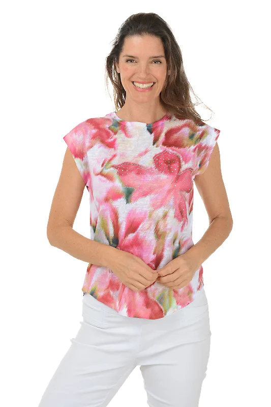 Dive Into Trendy Styles Bougainvillea Studded Cap Sleeve Top