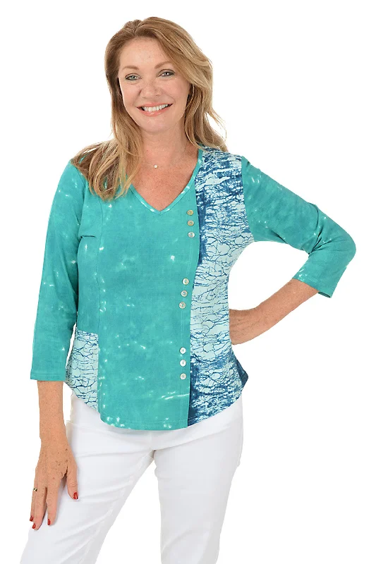 Clearance Event Chanda V-Neck Offset Button Top