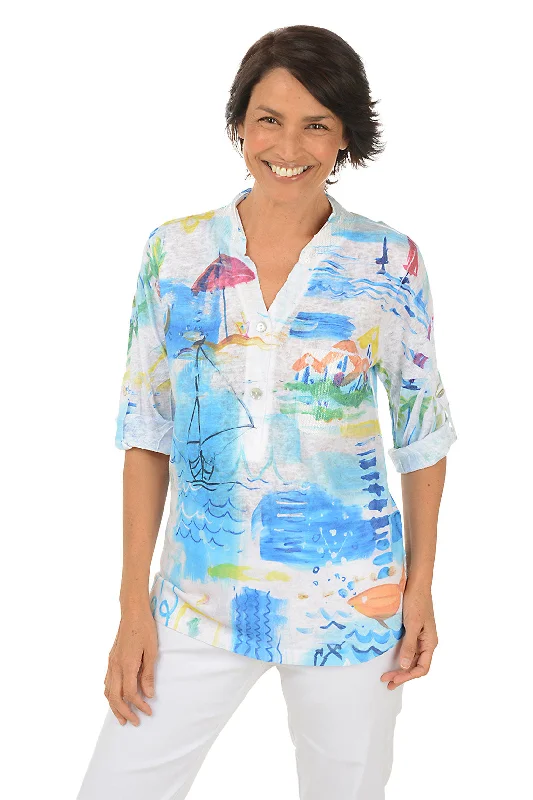 Contemporary Chic Promotions Petite Beach Vacation Roll Sleeve Top