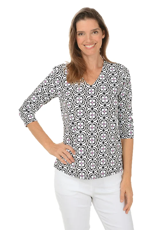 Inspired By You, Designed For You Black Optical Daisy Classic UPF50+ V-Neck Top