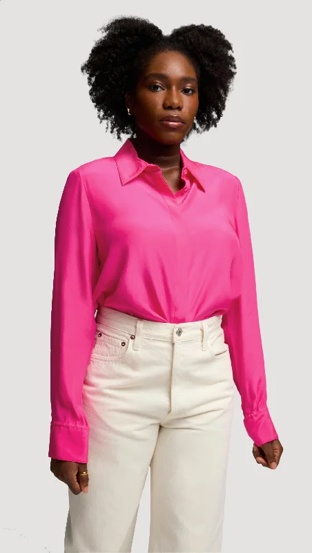 Trendy Women's Wear Collection #VotingSuitsYou Shirt in Matte-side Silk Satin | Bright Pink