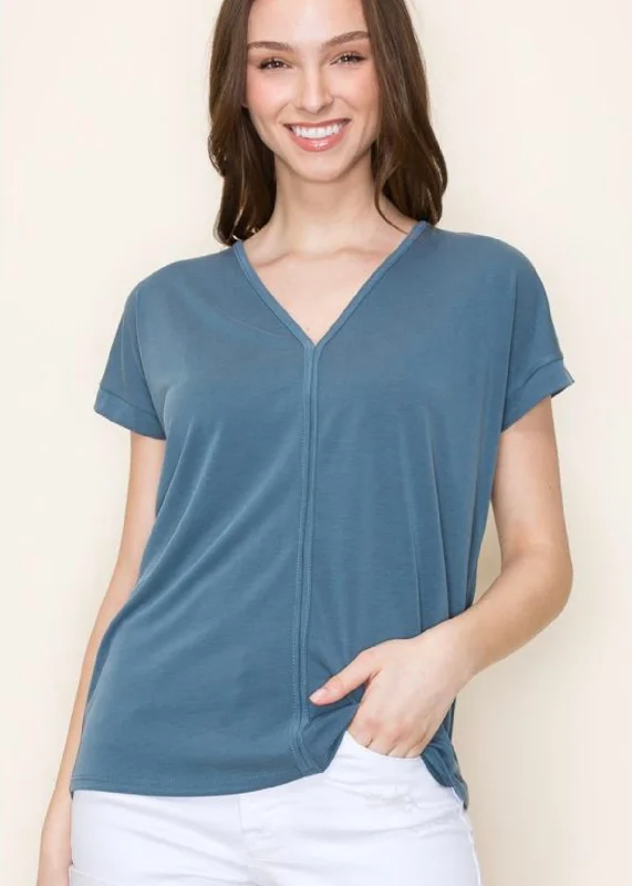 Relaxed Style Deals Dusty Teal Knit Soft Top