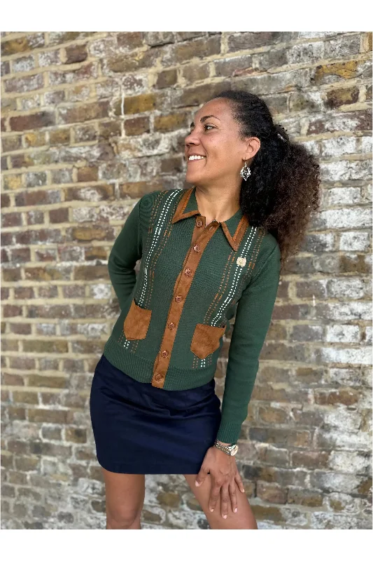 Daily Deals Gabicci Vintage x Modfather Clothing - Women's Exclusive Martha Yardi Cardi Forest Green - Polo Knit