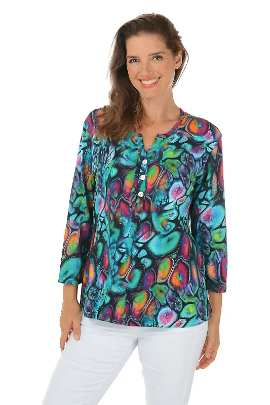 Chic And Trendy Petite Jewel Triple Button Placket Top