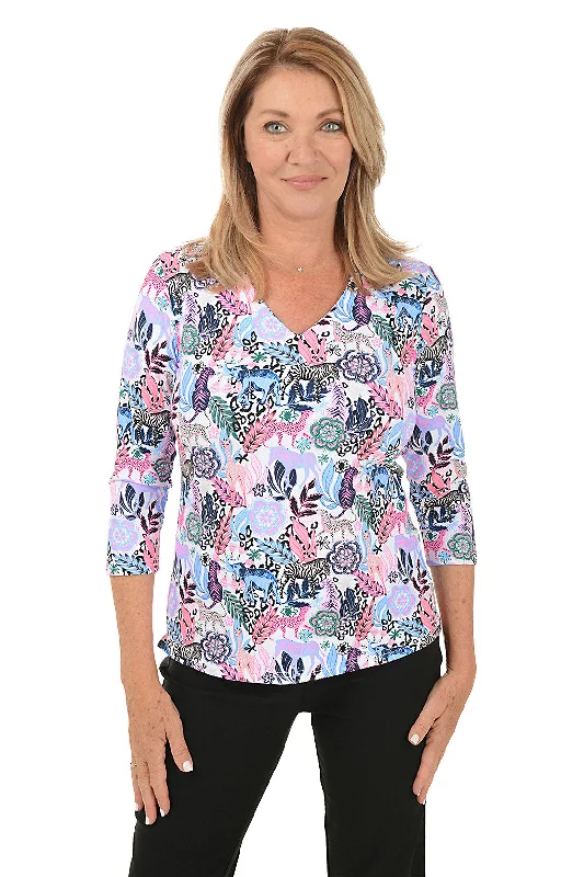 Vibrant Style Promotions Floral Safari UPF50+ V-Neck Top