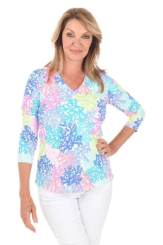 The Good Stuff Neon Coral Classic UPF50+ V-Neck Top