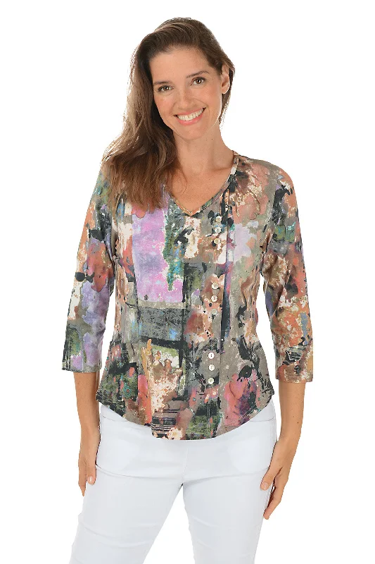 New In This Season Bobbi V-Neck Offset Button Top