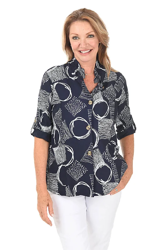 Seasonal Trends Navy Out Of Focus Button-Front Shirt