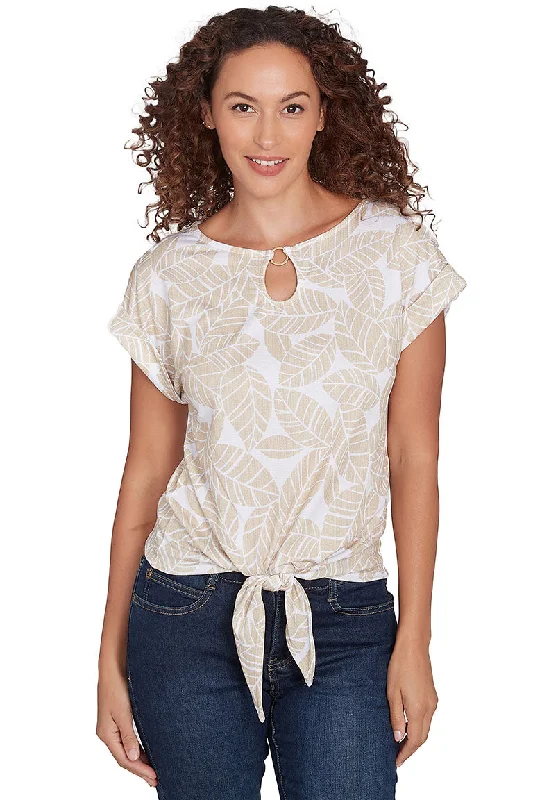 Get The Latest Trends Spring Forward Leaf Crinkle Tie-Front Top