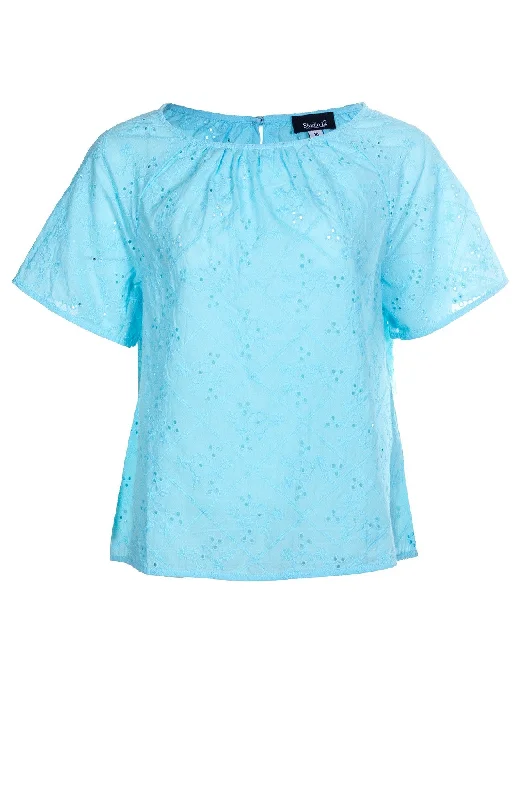 Exclusive Discounts 100% Cotton Broderie Anglaise Top | SOFT AQUA | 8592A1