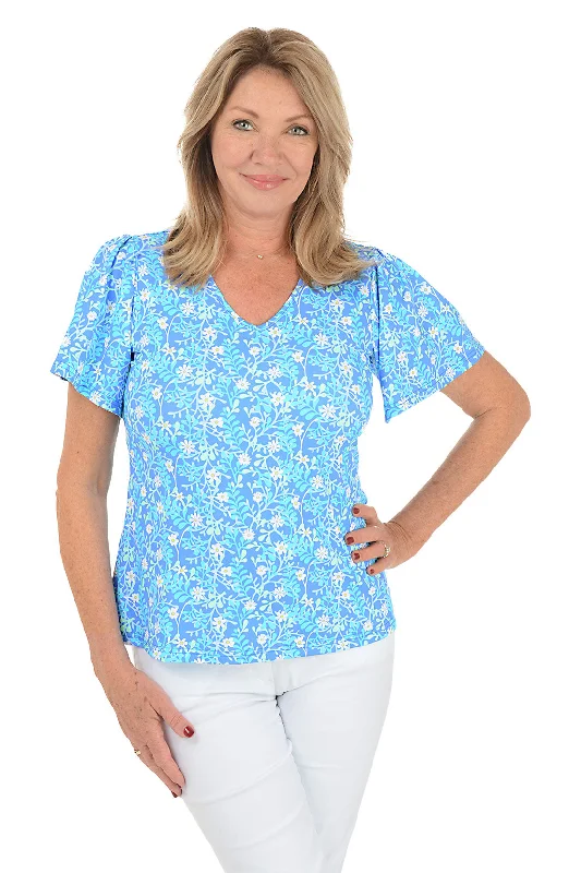 Essentials On Sale Spring Garden UPF50+ Flutter Sleeve Top