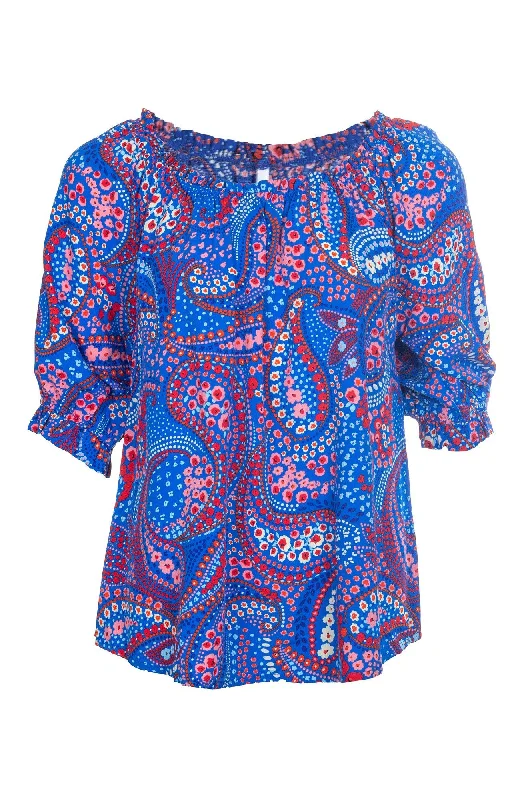 Smart Casual Deals Elasticated neckline Top | Cobalt Red Paisley | 3339A1