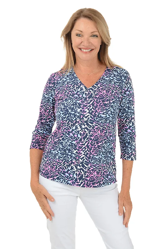 Chic & Cozy Collection Silver Wild Animal Classic UPF50+ V-Neck Top