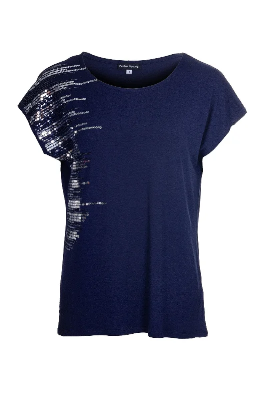 Timeless Elegance Sale Sequin trimmed Top | NAVY | 4531A1