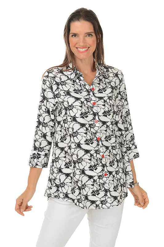 Trendy Street Style Camellias Button-Back Shirt