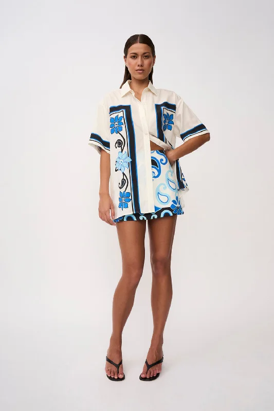 Effortless Style, Endless Impact Azure Granada Flower Shirt | Final Sale - Aqua Navy Ivory