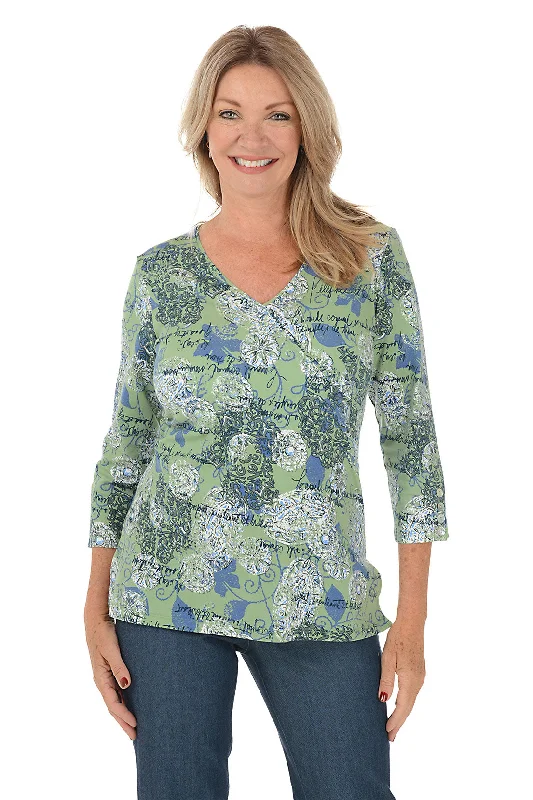 High-End Style Discounts Paisley Patch Medallion Surplice Top