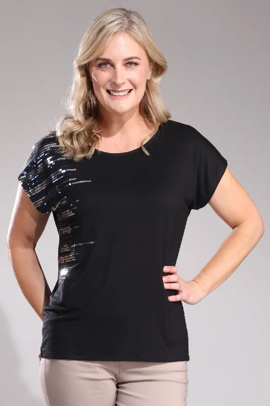 Premium Style Offers Sequin trimmed Top | Black | 4531A1