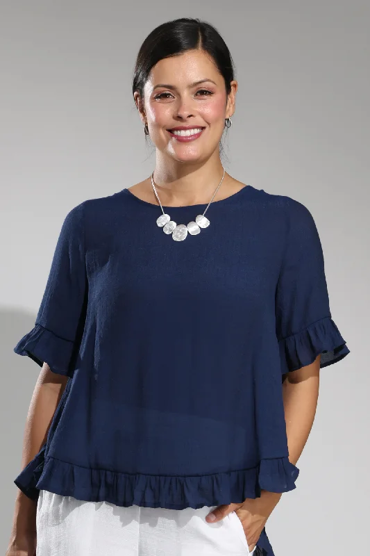 Must Haves Top with sleeve and hem frills | NAVY | 8823A1