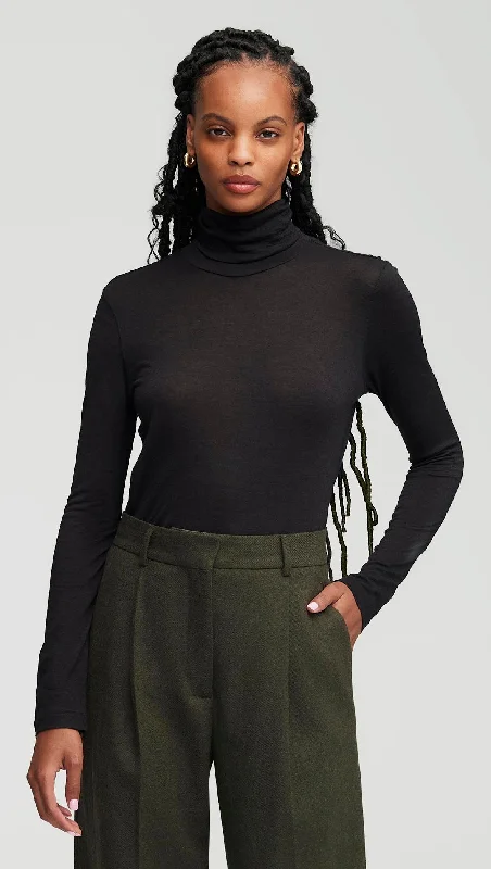 Sustainable Fashion Extravaganza Skinny Turtleneck in Merino Silk Jersey | Black