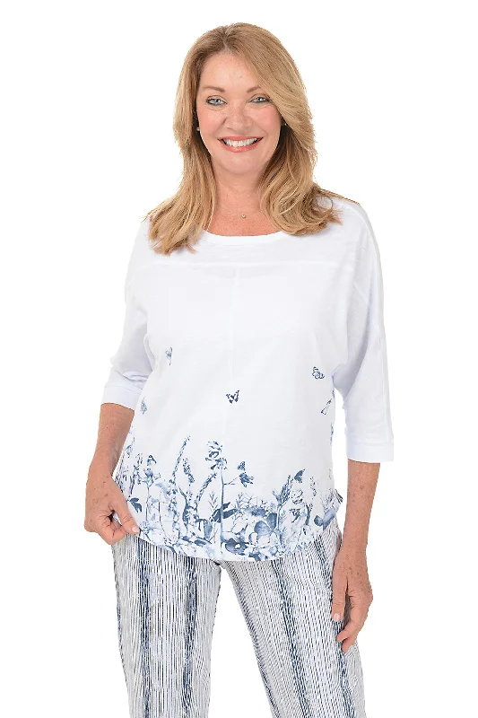 Flash Sale Starts White Butterfly Floral Dolman Sleeve Top