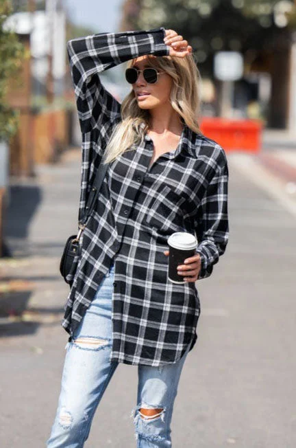 Unleash Your Trendy Side Plaid Knit Boyfriend Shirt