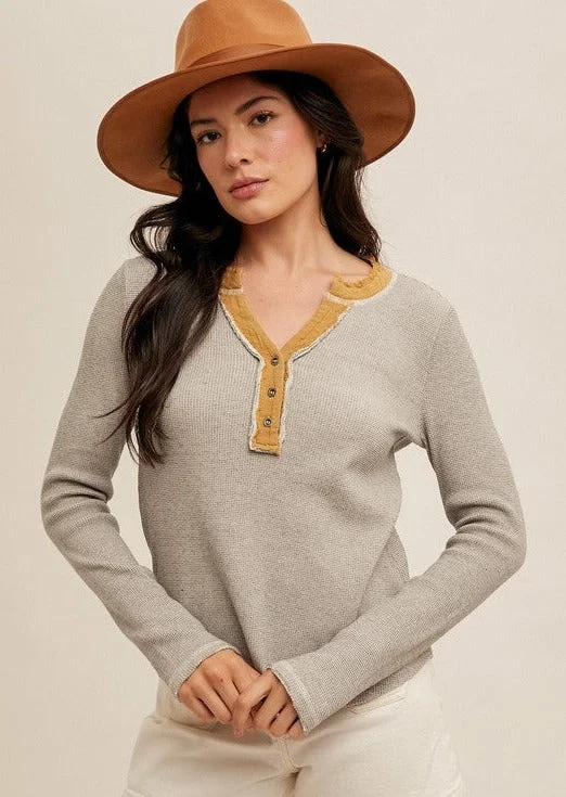 Season Offer Heathered Henley Tops - 2 Colors!