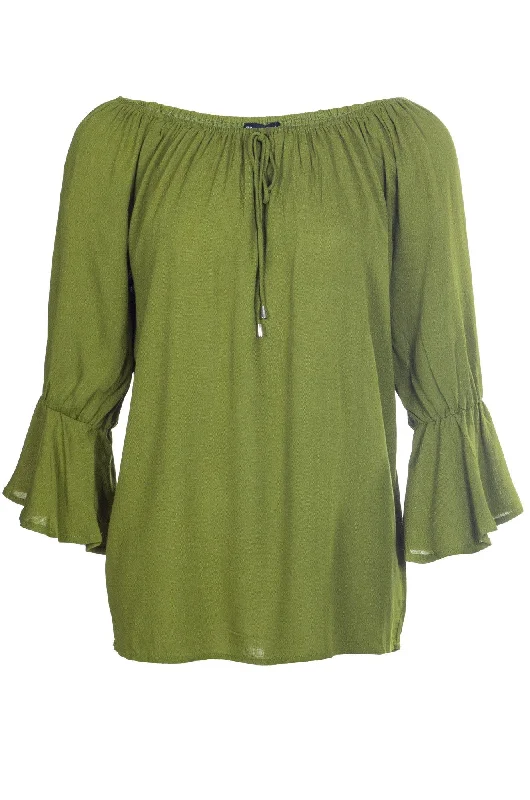 Easy Elegance Sales Frill cuff Soft Drape Top | OLIVE | 4612A1