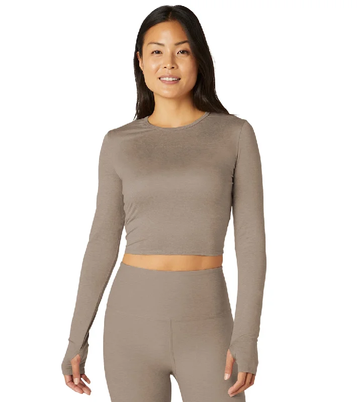 Comfortable Women's Clothes Seasonal Fashion Beyond Yoga Featherweight Sunrise Cropped Pullover Birch Heather