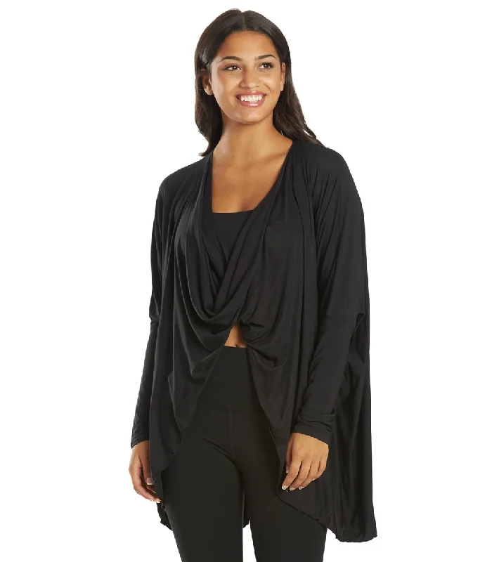 Women's Comfy Loungewear Outfit Hot Trends Everyday Yoga Bodhi Solid 2 in 1 Cardigan Black