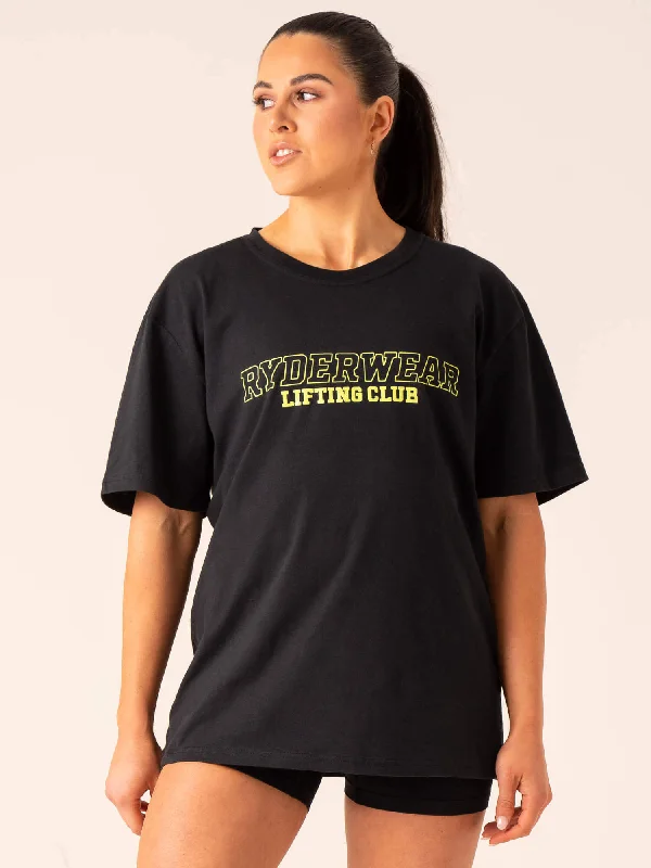 Women's Cozy Outfit For Lounging Relaxed Style Lifting Club T-Shirt - Black